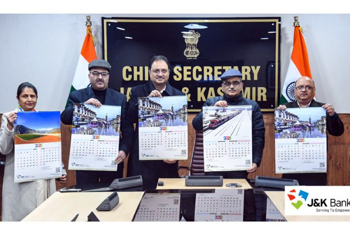 Chief Secretary Atal Dulloo releasing J&K Bank Calendar.