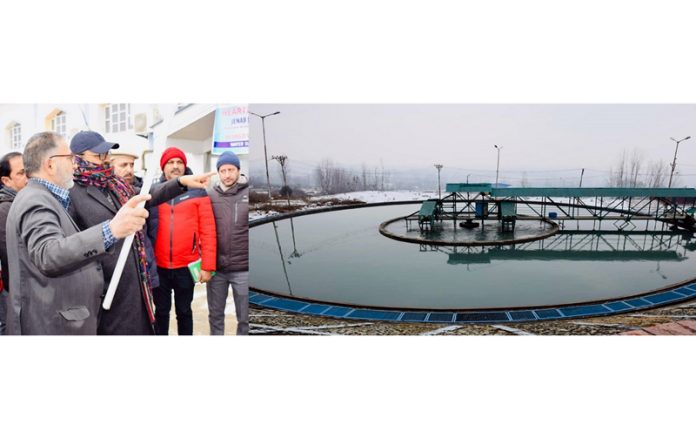 Minister Javed Ahmed Rana inspecting Water Treatment Plant in Ganderbal on Thursday.