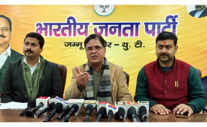 BJP spokespersons at a press conference at Jammu on Wednesday.