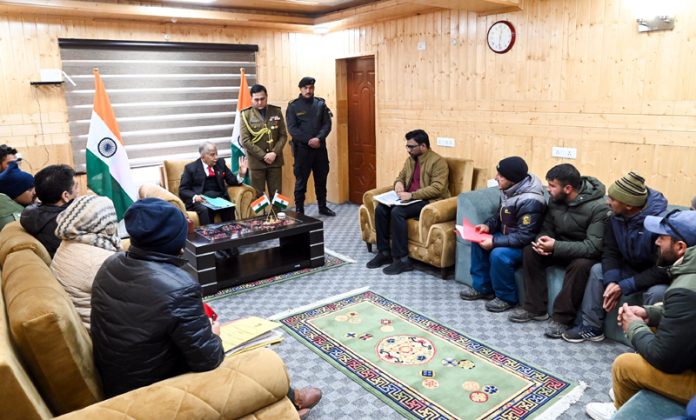 LG BD Mishra interacting with various delegations in Kargil on Friday.