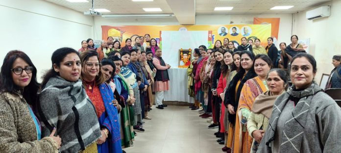 BJP leaders paying tribute to Savitribai Phule at party office Trikuta Nagar on Friday.