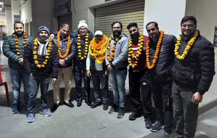 The new office bearers of GBSSA posing along with their president Vishal Mahajan in Jammu on Friday.