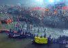 Devotees take a holy dip in river Ganga on the occasion of first 'Amrit Snan' at Kumbh Mela in Prayagraj on Tuesday.(UNI)