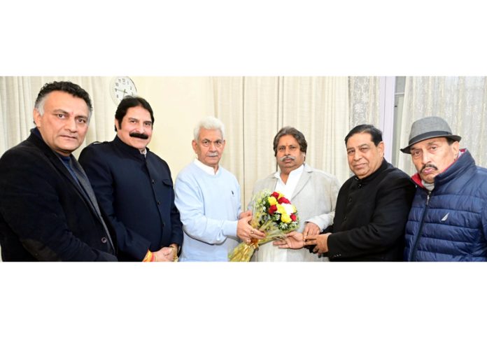 Lieutenant Governor Manoj Sinha meeting delegation of J&K Pradesh Congress Committee on Wednesday.