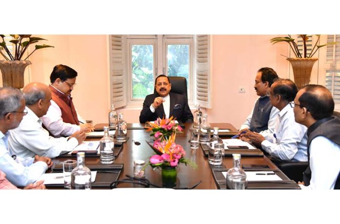 Union Minister Dr. Jitendra Singh chairing a high-level meeting to review the upcoming Space projects of ISRO at Bengaluru on Thursday.