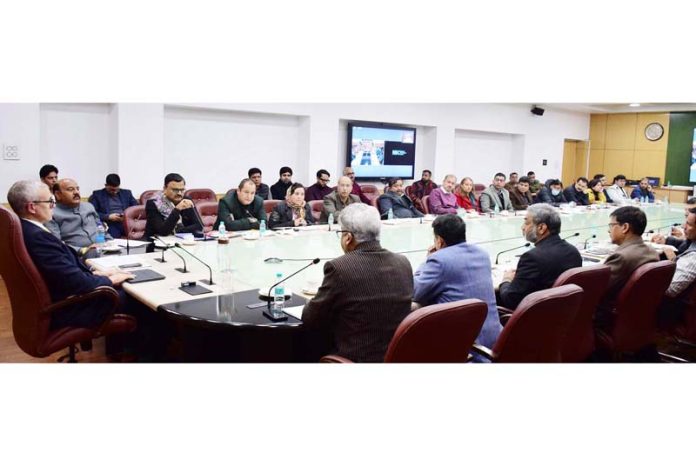 Chief Minister Omar Abdullah chairing a meeting at Jammu on Thursday.