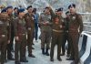 DGP Nalin Prabhat inspecting security arrangements around a bridge in Reasi district on Tuesday.