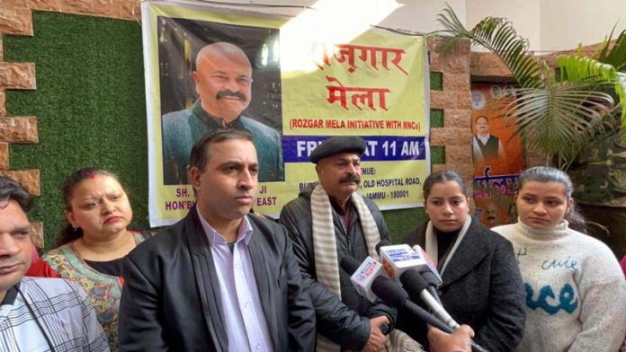 MLA Jammu East, Yudhvir Sethi talking to media persons during an employment drive organised by him in his constituency on Sunday.