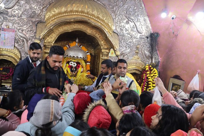 Devotees at the Bawe Wali Mata Temple on first day of New Year.