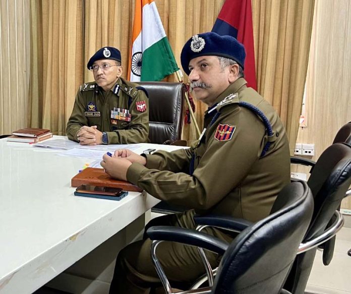 ADGP Jammu, Anand Jain, chairing a meeting of police officers in Jammu on Sunday.