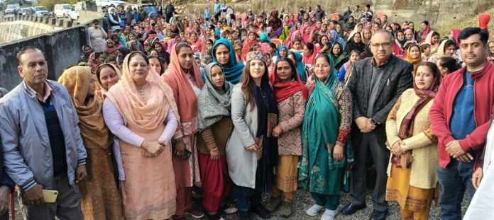 Newly appointed BJYM vice president, Devyani Rana addressing a women gathering at Kotli Mathwar on Monday.