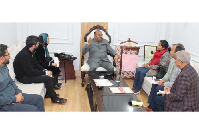 Deputy CM Surinder Chowdhary chairing a meeting at Jammu on Thursday.