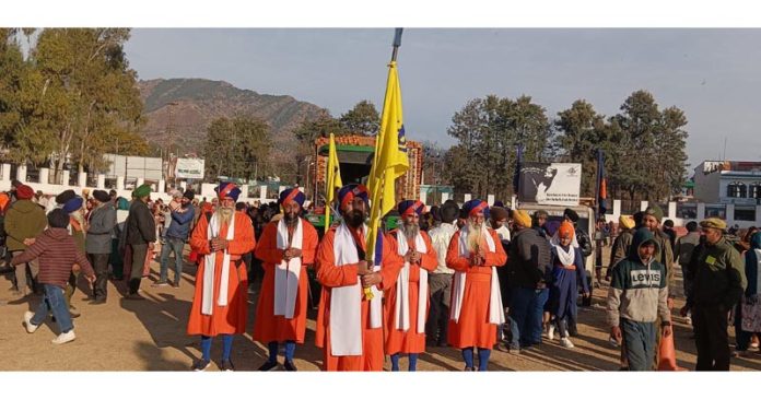 Members of Sikh community taking out Nagar-Kirtan at Poonch on Saturday. —Excelsior/Waseem