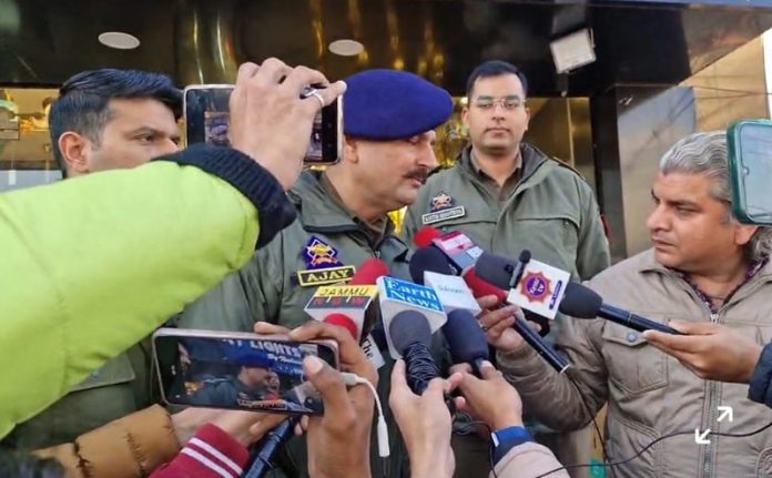 SP Jammu South Ajay Sharma addressing media persons on Tuesday.