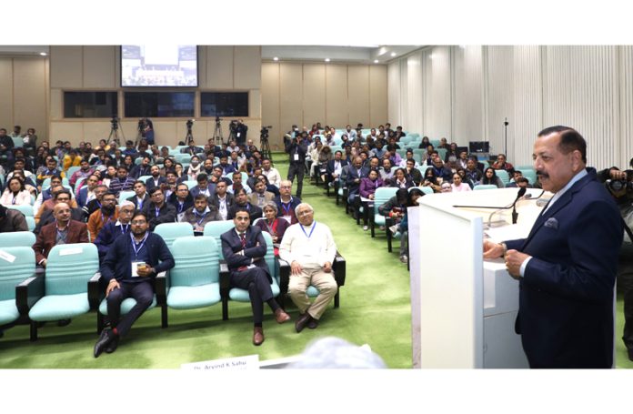 Union Minister Dr Jitendra Singh addressing the “Genome India Data Conclave”  at Vigyan Bhawan,  New Delhi on Thursday.