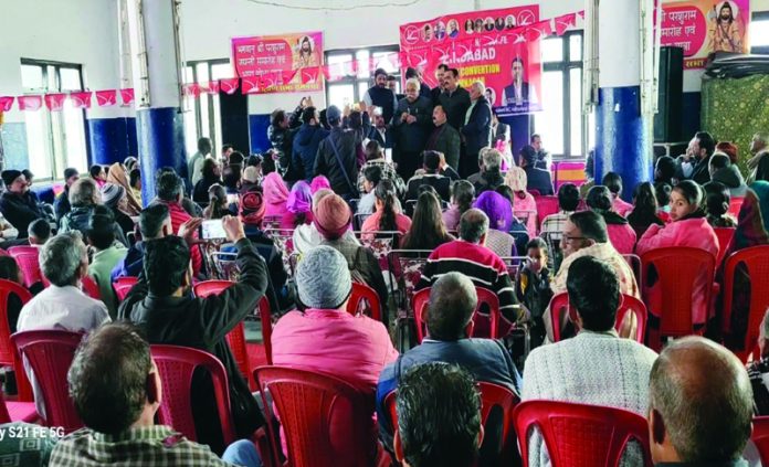 Ajay Kumar Sadhotra addressing a public meeting at Ramnagar on Sunday.