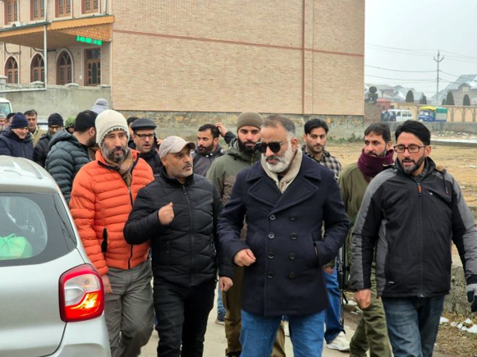 NC MLA, Salman Ali Sagar during visit to Hazratbal area on Sunday.