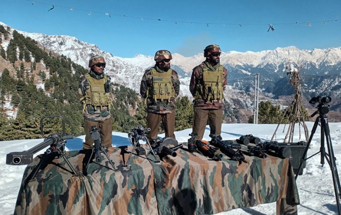 Army personnel with modern weapons deployed along LoC in Poonch sector.