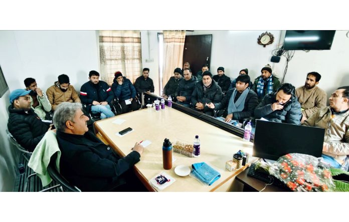 MLA Banihal chairing a meeting of officers of various departments in Ramsoo.