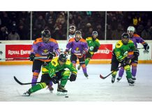 Players in action during Ice Hockey match at Leh on Monday.