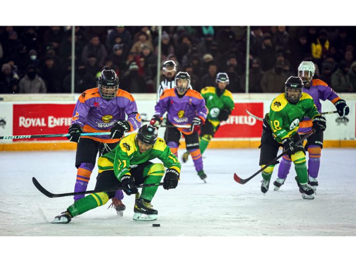 Players in action during Ice Hockey match at Leh on Monday.