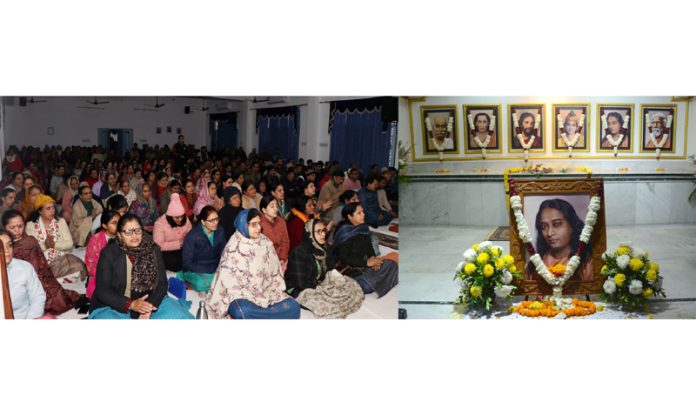 Disciples of Paramahansa Yogananda during his 132nd birth anniversary in Jammu on Sunday.