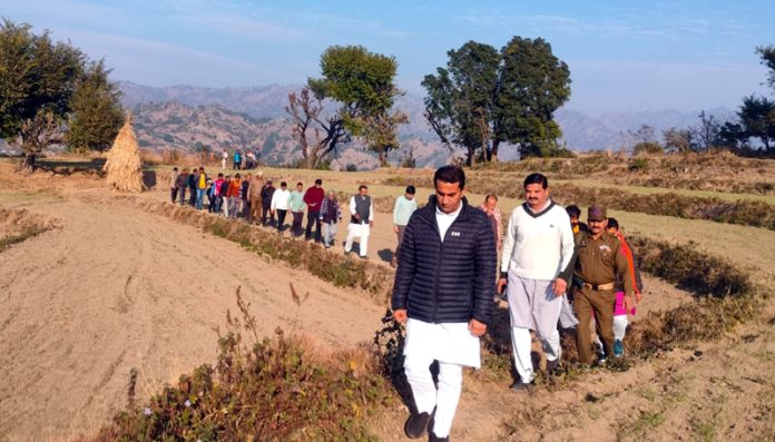 MLA Jasrota, Rajiv Jasrotia during visit of constituency on Tuesday.