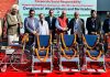 Krishan Sharma, CGM of SBI donating wheel chairs to PGI Chandigarh during a function held on Monday.