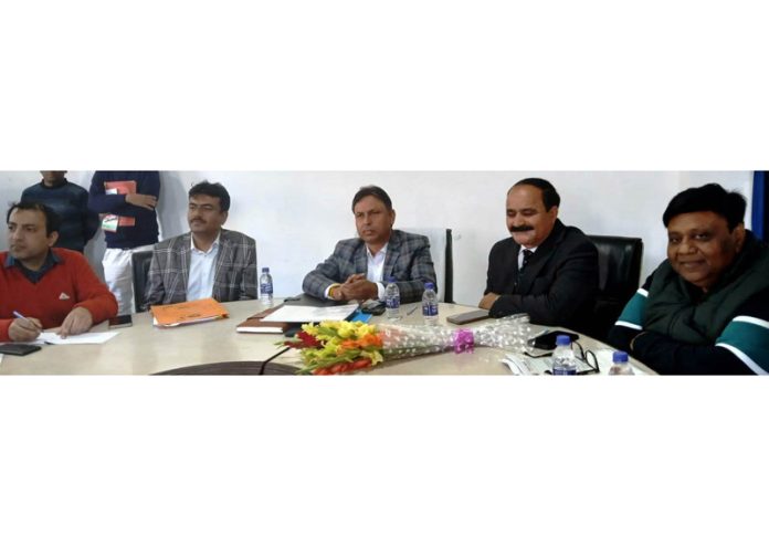 MLA Kathua, Dr Bharat Bhushan chairing a meeting of industrialists on Monday.