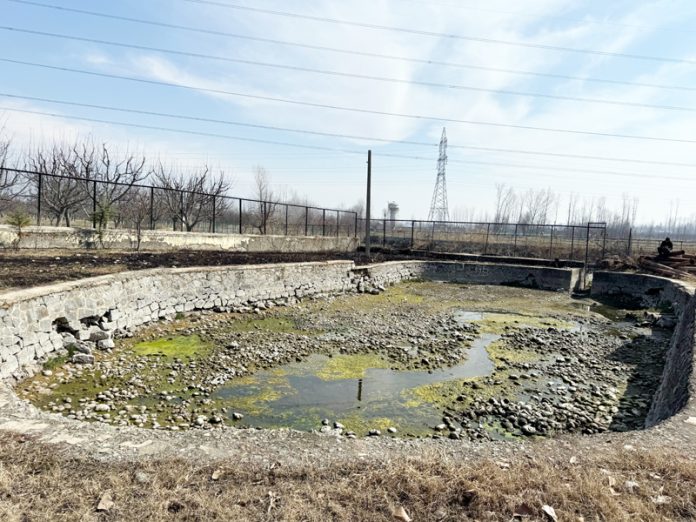 A view of the nearly dried-up Bulbul Spring in the Newa area of South Kashmir's Pulwama district. -Excelsior/Younis Khaliq