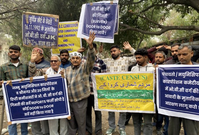 OBC organisations staging protest in Jammu on Tuesday. — Excelsior/Rakesh