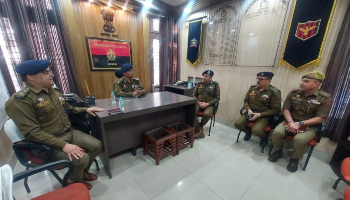 IGP Jammu, BS Tuti, interacting with police officers at SDPO Akhnoor office on Sunday.