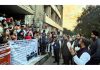 Bank employees under the banner of AIBOC staging a demonstration in Jammu on Tuesday.