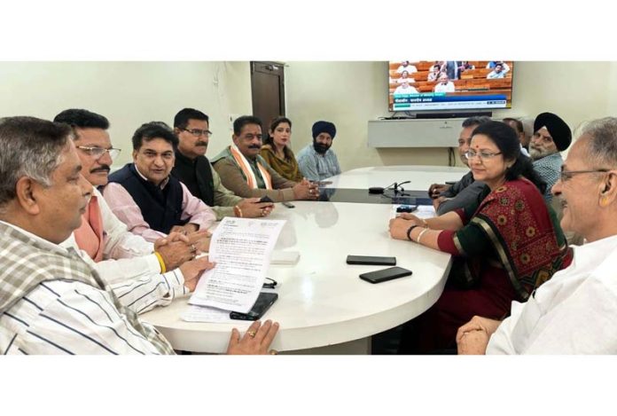 BJP leaders during a meeting at Jammu on Wednesday.