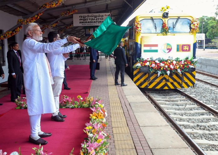 Prime Minister Narendra Modi and President of Sri Lanka Anura Kumara Dissanayake jointly inaugurate the upgraded railway track between Maho and Omanthai at Anuradhapura, in Sri Lanka on Sunday. (UNI) Prime Minister Narendra Modi and President of Sri Lanka Anura Kumara Dissanayake jointly inaugurate the upgraded railway track between Maho and Omanthai at Anuradhapura, in Sri Lanka on Sunday. (UNI)