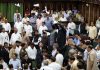 Ruling Alliance and Opposition MLAs protesting in the Legislative Assembly on Monday. -Excelsior/Rakesh
