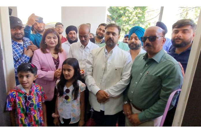 Cabinet Minister Satish Sharma and others during inauguration of a saloon at Gandhi Nagar, Jammu. -Excelsior/Rakesh Cabinet Minister Satish Sharma and others during inauguration of a saloon at Gandhi Nagar, Jammu. -Excelsior/Rakesh