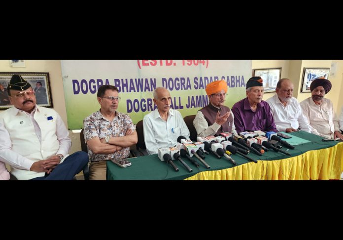 DSS president, Gulchain Singh Charak and other leaders of the organization at a press conference at Jammu on Thursday. -Excelsior/Rakesh DSS president, Gulchain Singh Charak and other leaders of the organization at a press conference at Jammu on Thursday. -Excelsior/Rakesh