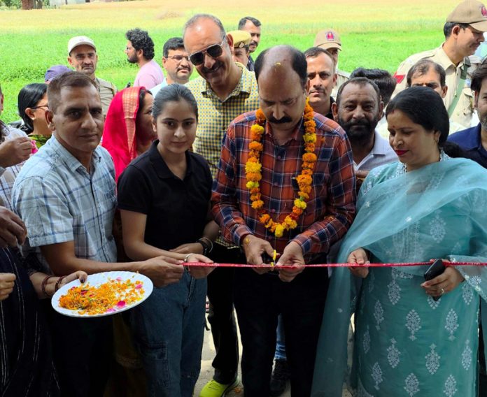 MLA Bishnah, Dr Rajiv Bhagat inaugurating Kissan Khidmat Ghar at Smailpur on Friday.