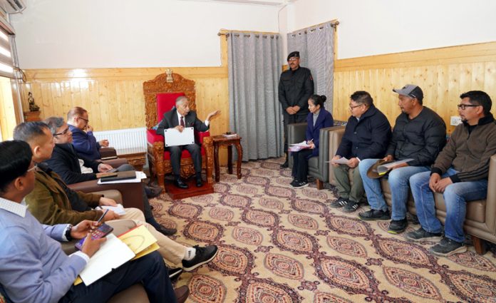 A delegation of ALTOA interacting with LG Ladakh in Leh on Tuesday.