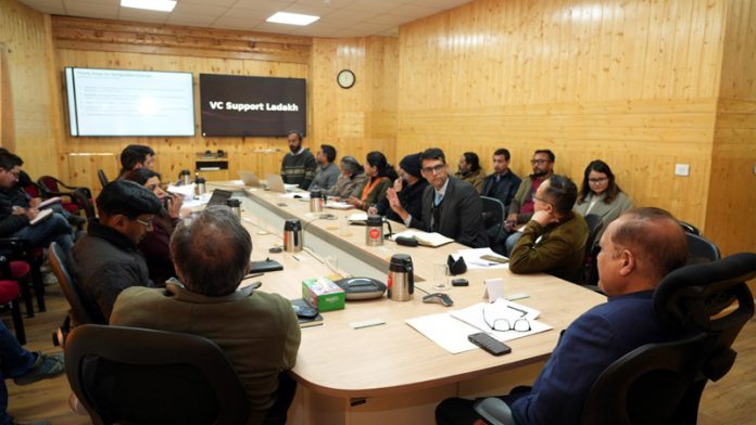 Chief Secretary of Ladakh, Dr Pawan Kotwal, chairing a meeting of the officers on Friday.