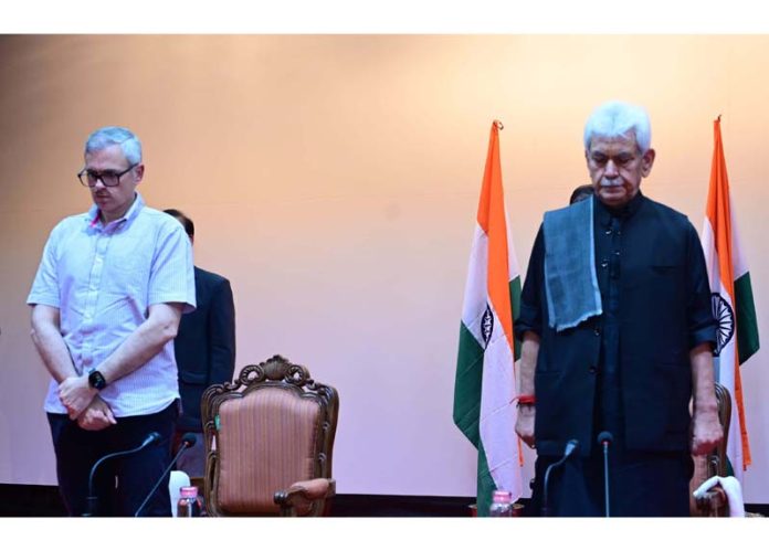 LG and CM observing two-minute silence in memory of civilians killed in Pahalgam terror attack.