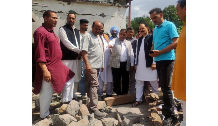 BJP leaders assessing damage caused due to Pak shelling in Poonch on Tuesday.