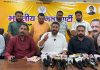 BJYM J&K president Arun Prabhat addressing press conference at party office in Jammu on Sunday.