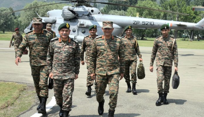 Army chief Gen Upendra Dwivedi arrives to review security situation in Kashmir on Sunday.