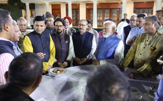 PM Narendra Modi meets the members of various delegations who represented India in various countries at his residence in New Delhi on Tuesday. PM Narendra Modi meets the members of various delegations who represented India in various countries at his residence in New Delhi on Tuesday.