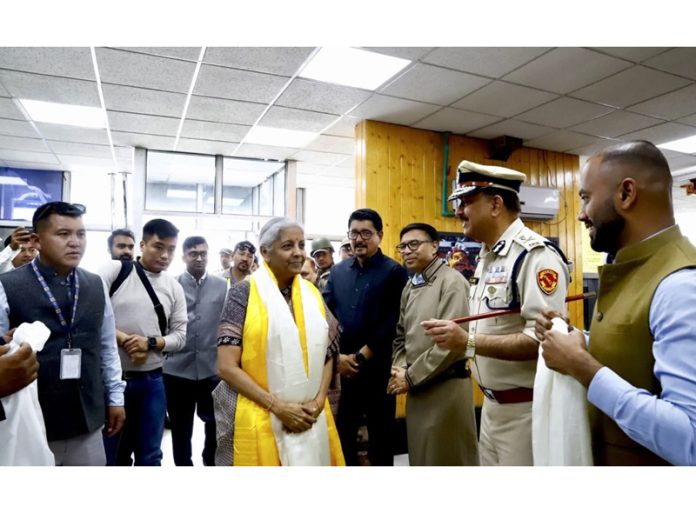 Union Finance Minister Nirmala Sitharaman on her arrival in Leh on Saturday.