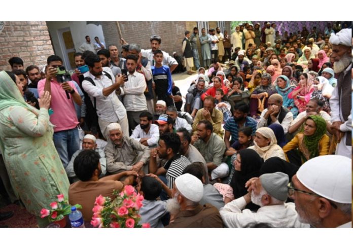Minister Sakeena Itoo addressing a Public Darbar on Saturday.