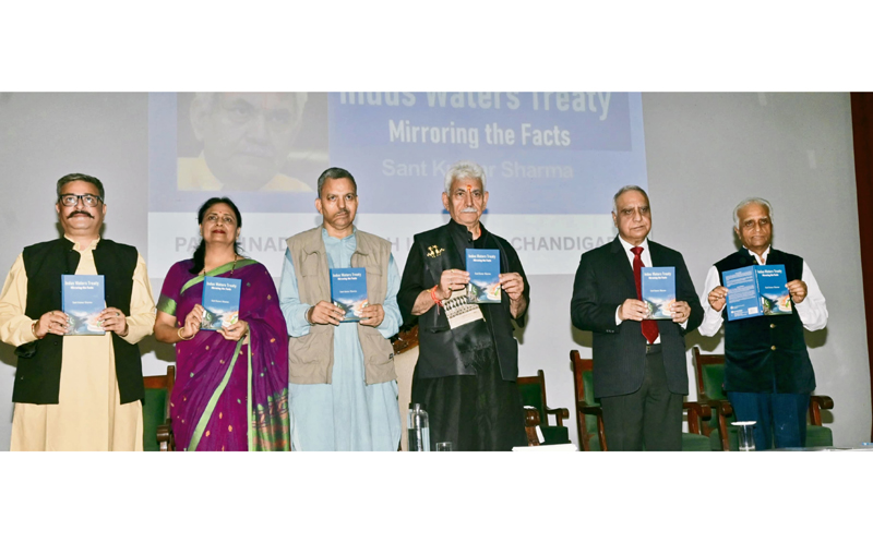 LG Manoj Sinha launching monograph ‘IWT-Mirroring the Facts’ in Jammu on Saturday.