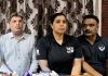 Member of water sports associations along with coach Bilquis Mir during a press conference in Srinagar. -Excelsior/Shakeel